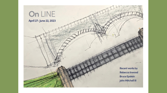 Abstract drawing on green background with text "On LINE"