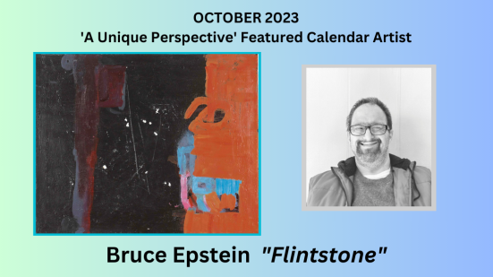 Portrait of a male artist and his abstract painting from "A Unique Perspective" calendar