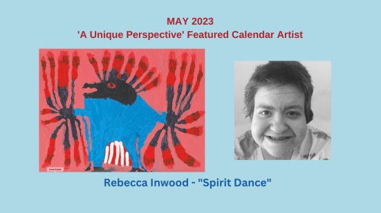 "A Unique Perspective" Calender female artist's portrait next to abstract painting